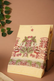 Avant Attire Yellow Pichwai Jamdani Muga Cotton Unstitched Suit Set